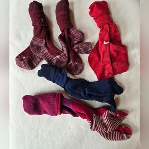 Lot Of 5 Pairs Of Kids Soccer Socks - Red, Blue, and Maroon